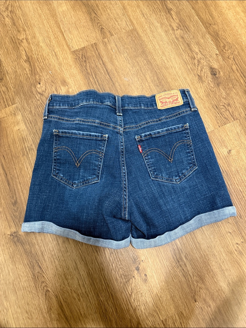 Levi's Dark Blue Rolled Hem Mid Length Denim Shorts - Picture 2 of 4